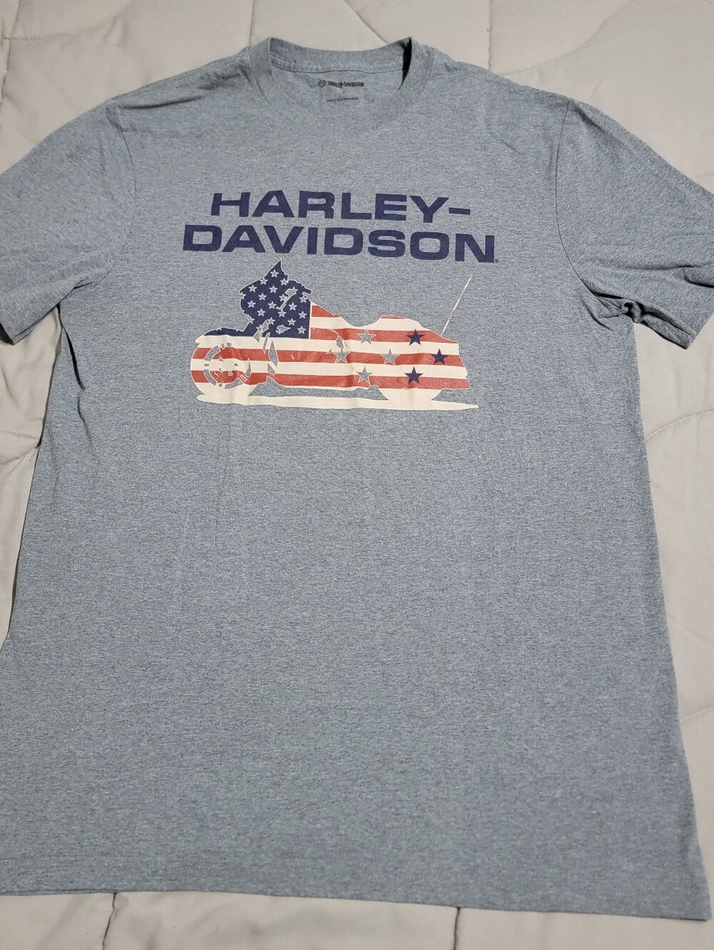 Harley-Davidson Motorcycle Grey American Flag T-Shirt - Size Large